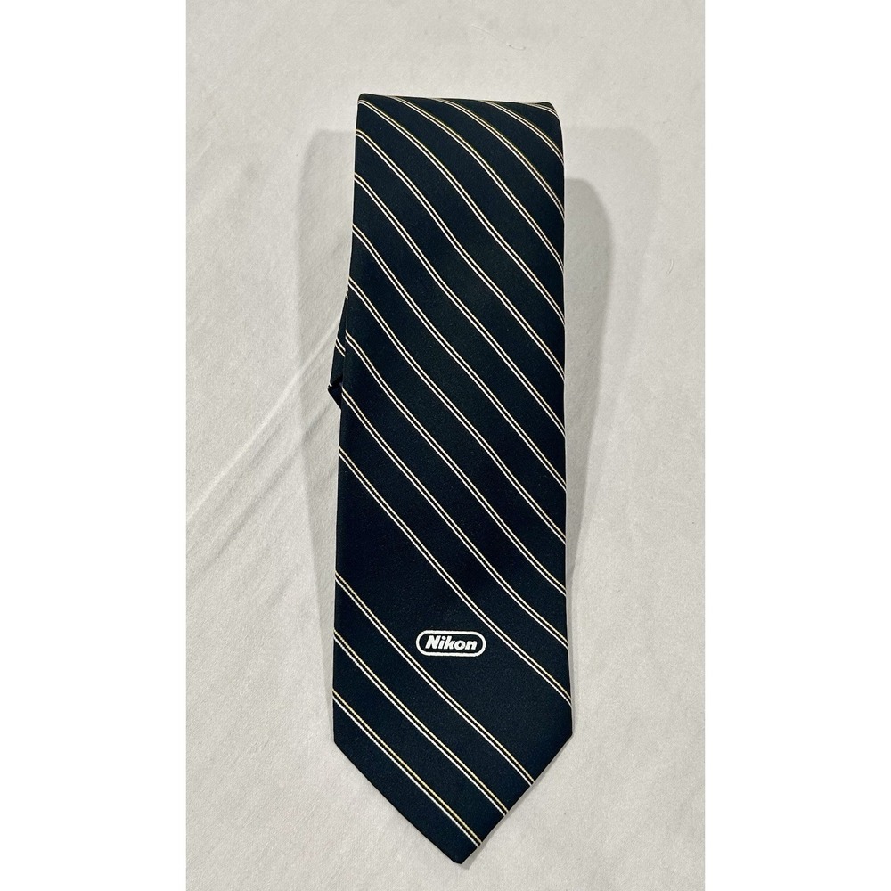NIKON Camera Vtg Logo Men's Necktie Black w/White/Gold Corporate Huddersfield